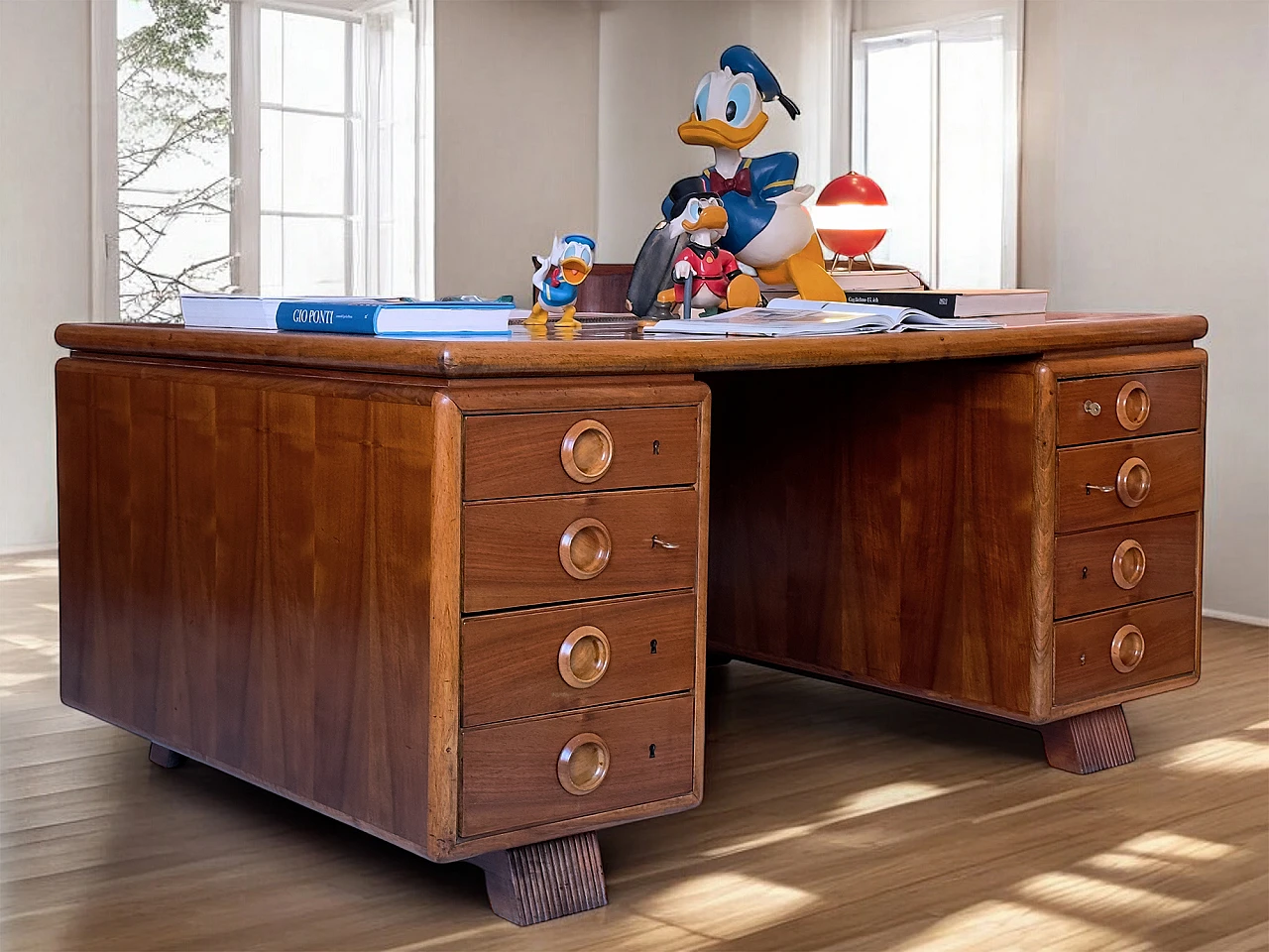 Double sided wood desk by Paolo Buffa, 1950s 6