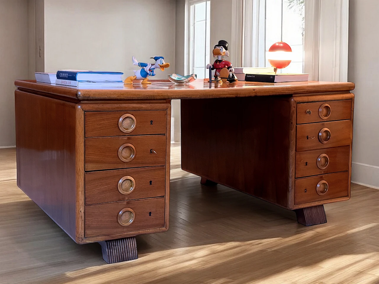 Double sided wood desk by Paolo Buffa, 1950s 8