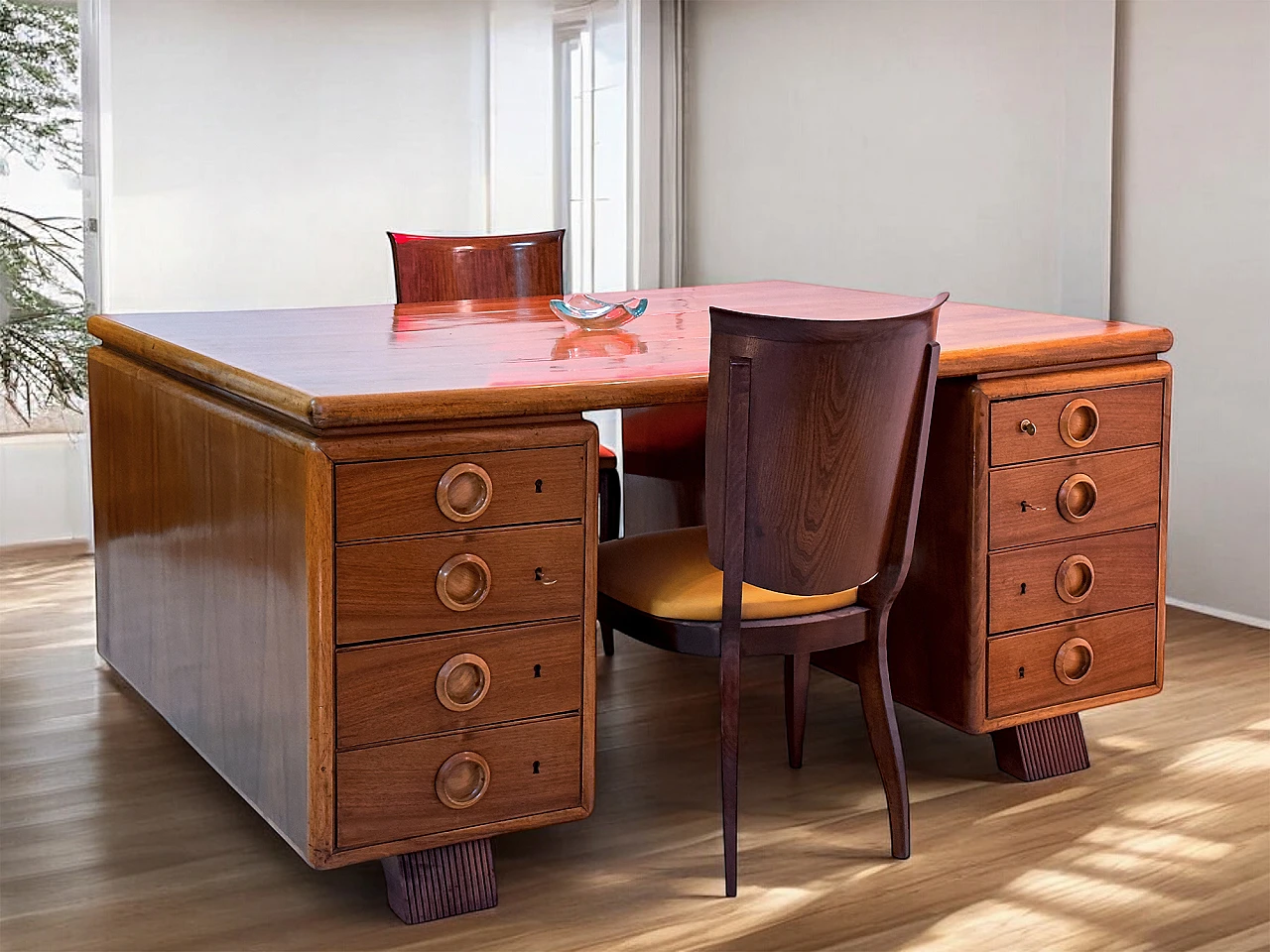 Double sided wood desk by Paolo Buffa, 1950s 10