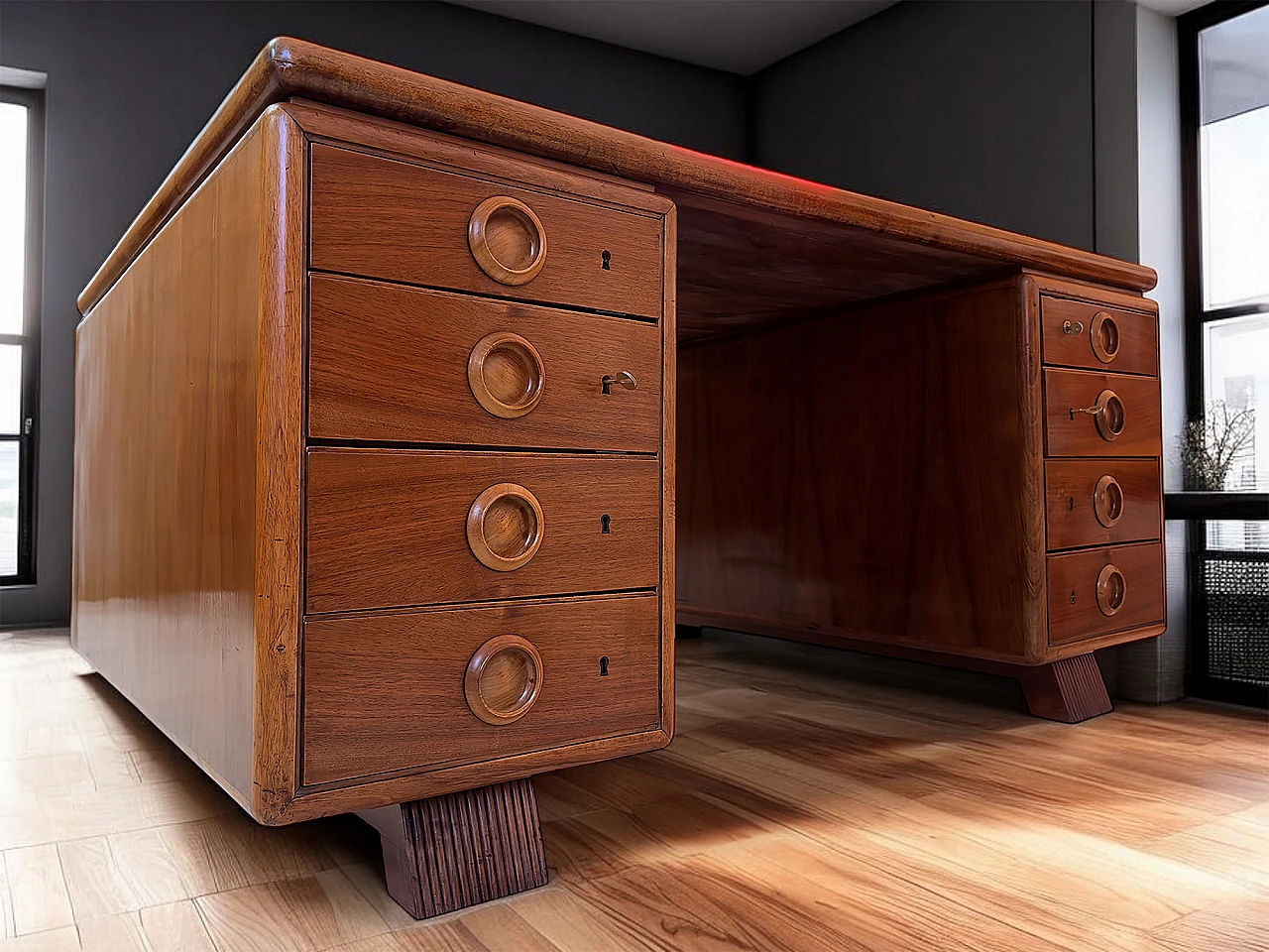 Double sided wood desk by Paolo Buffa, 1950s 15