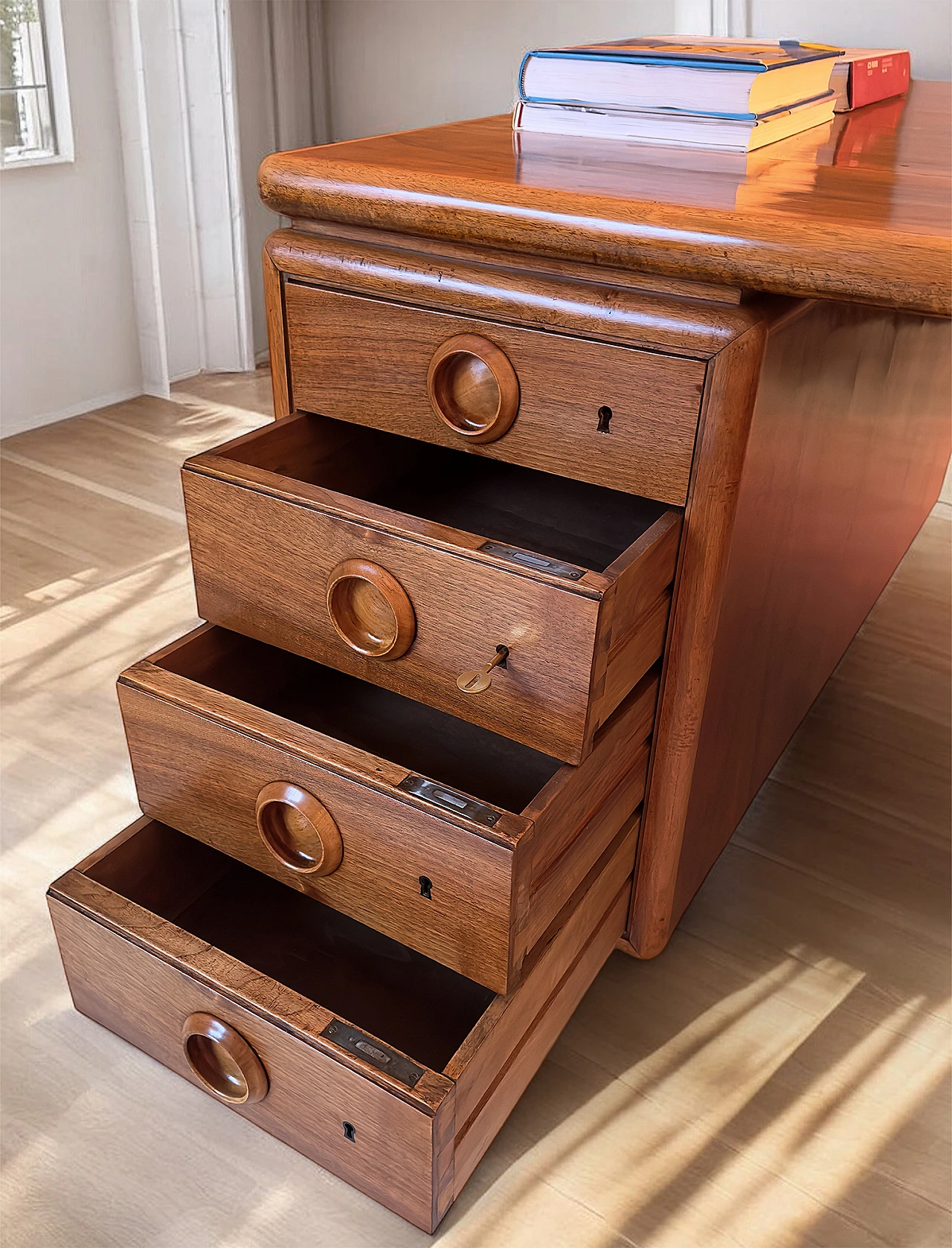 Double sided wood desk by Paolo Buffa, 1950s 28