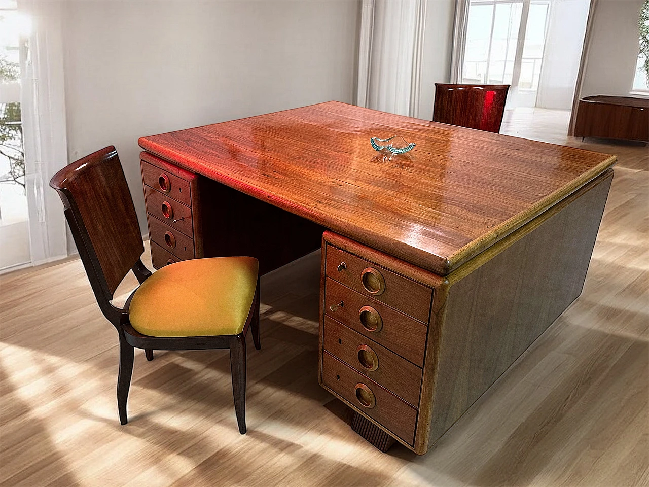 Double sided wood desk by Paolo Buffa, 1950s 30