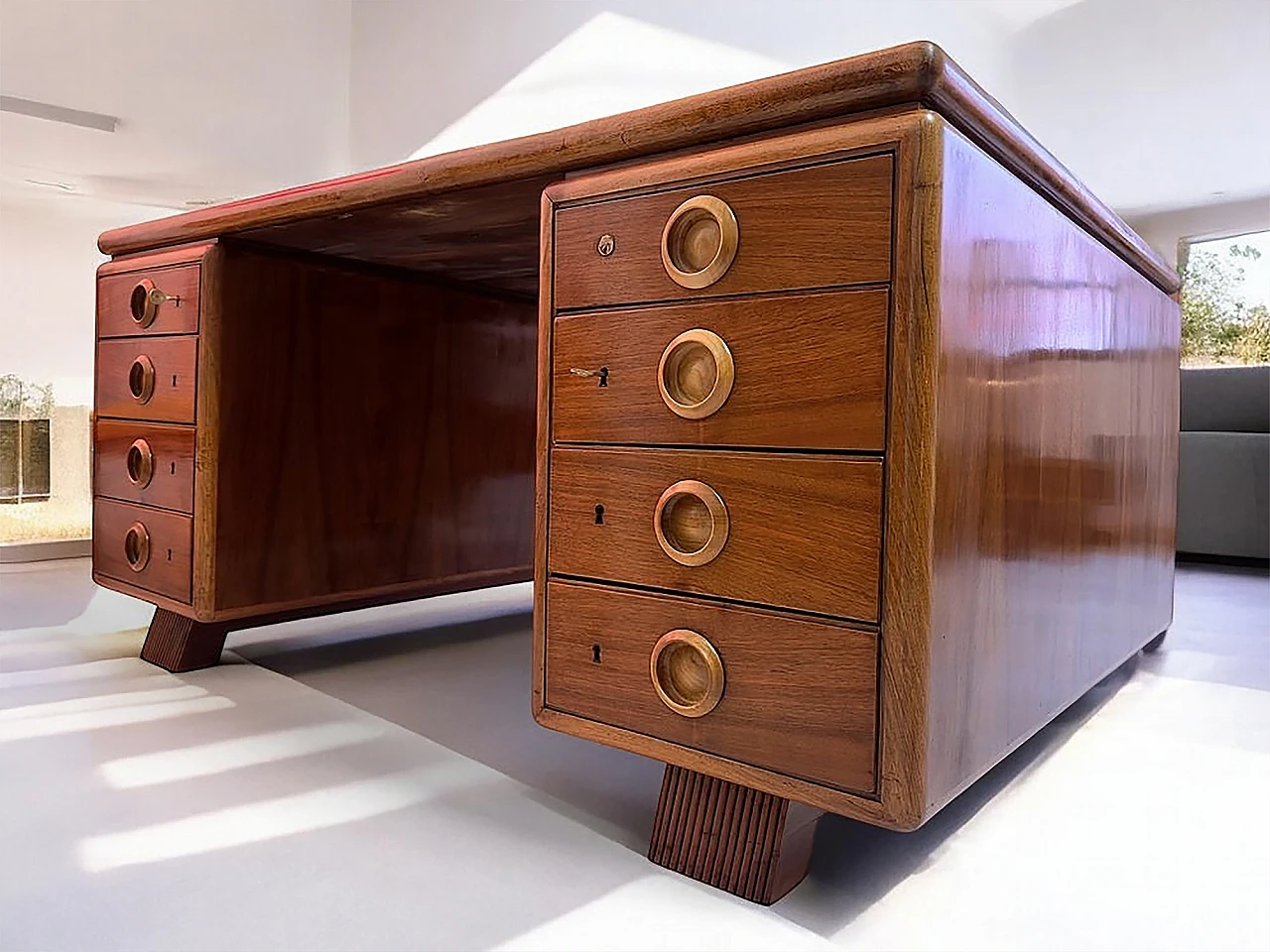 Double sided wood desk by Paolo Buffa, 1950s 34