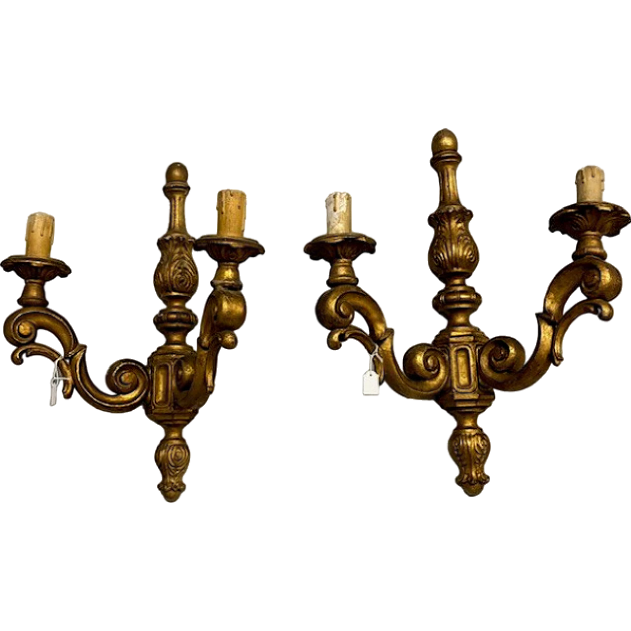 Pair of gilded wall sconces Louis Philippe carved wood, 19th century 17