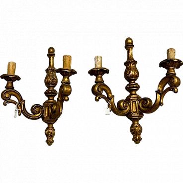 Pair of gilded wall sconces Louis Philippe carved wood, 19th century