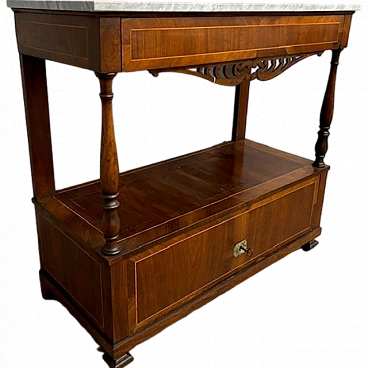 Charles X walnut and bardiglio marble console table, 1840