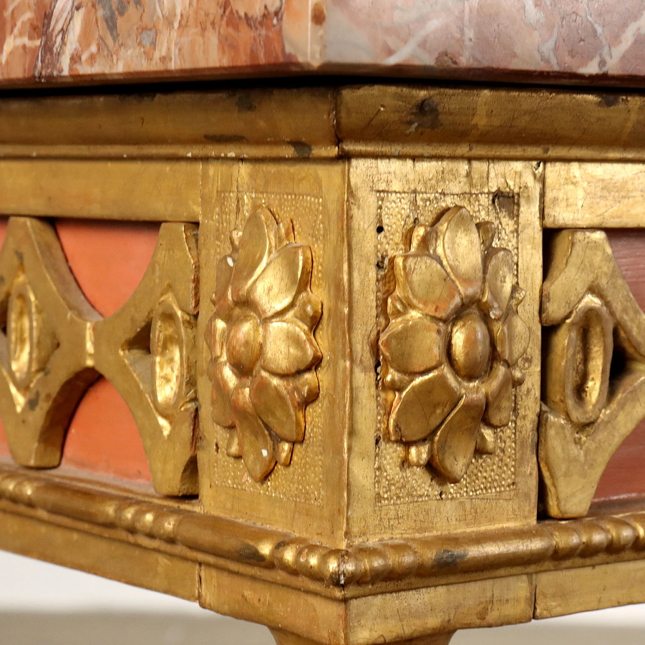 Pair of wood and marble console tables in Neoclassical style 9