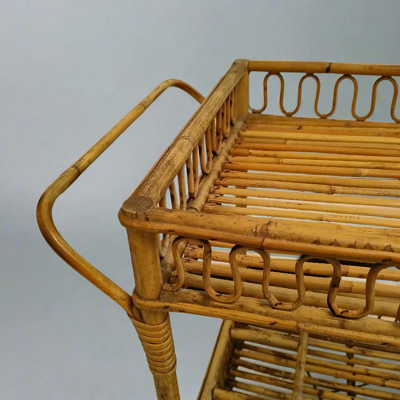 Bamboo & Rattan Serving Bar Cart Trolley by Franco Albini, 1960ss 7