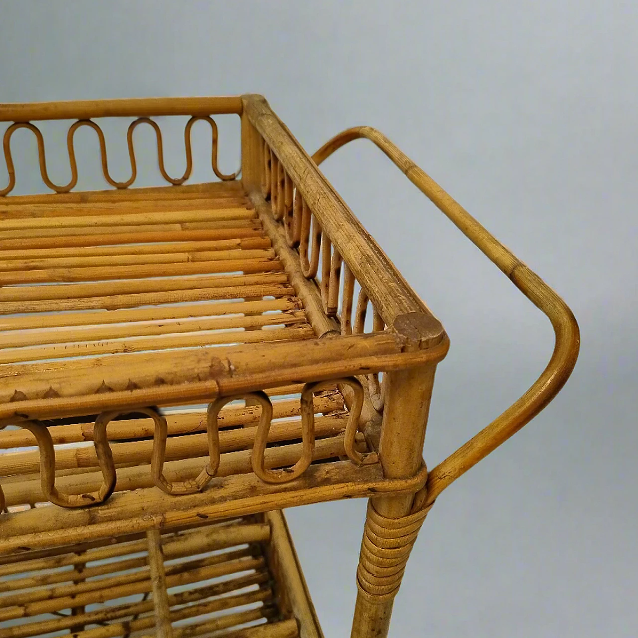 Bamboo & Rattan Serving Bar Cart Trolley by Franco Albini, 1960ss 8