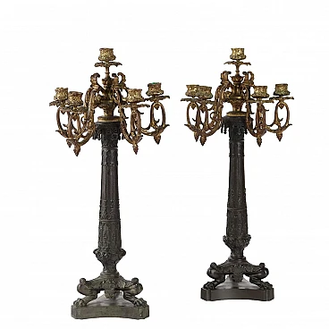 Pair of Neo-Gothic bronze candelabra, 19th century