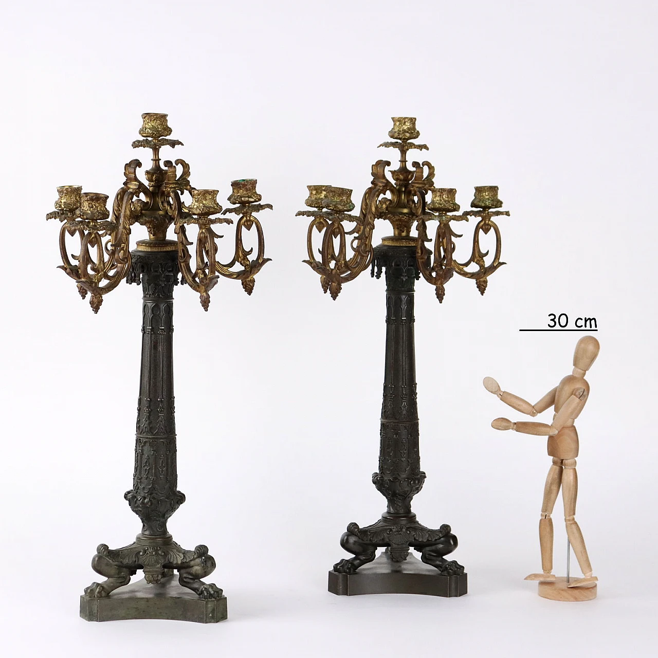 Pair of Neo-Gothic bronze candelabra, 19th century 2