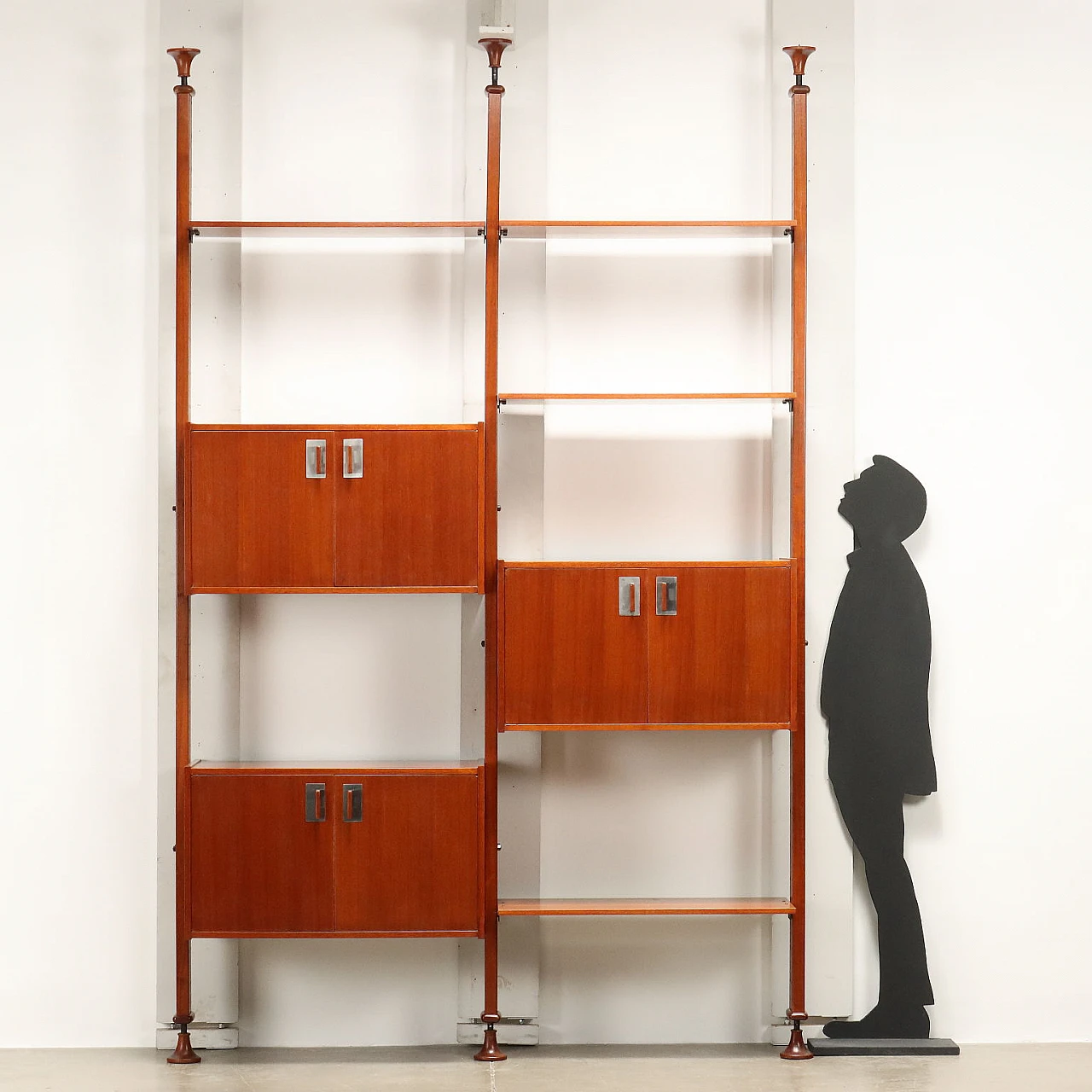 Two-bay bookcase in teak veneer wood, 1960s 2