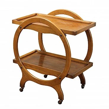 Double-top bar cart made of stained beech and walnut veneer, 1950s