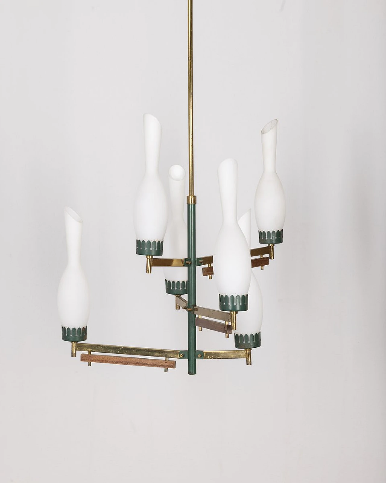 Vintage Italian Ceiling Light in Brass, Green Metal and Glass, 1950s 1