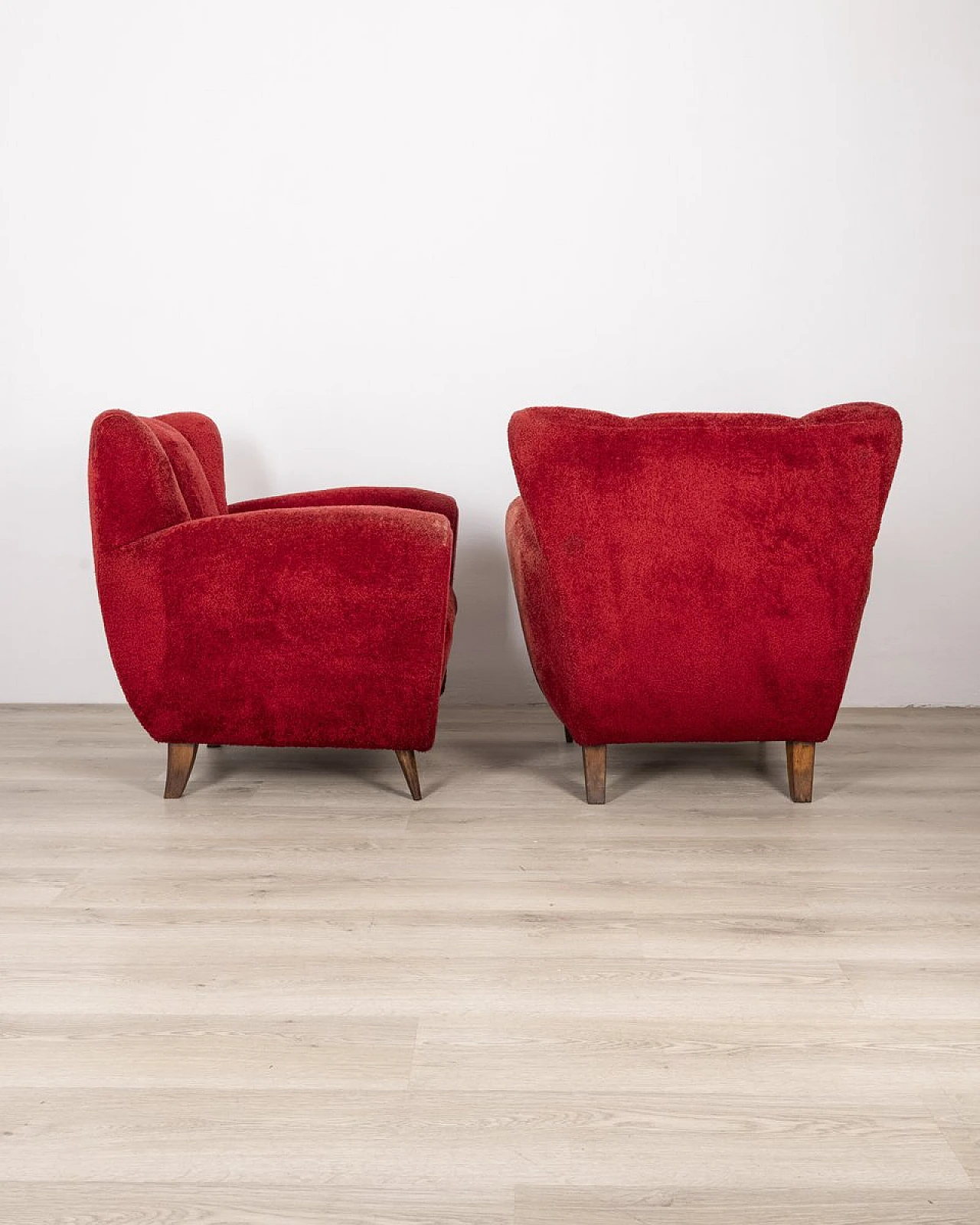 Vintage Italian Armchairs in Red Fabric, 1950s, Set of 2 1