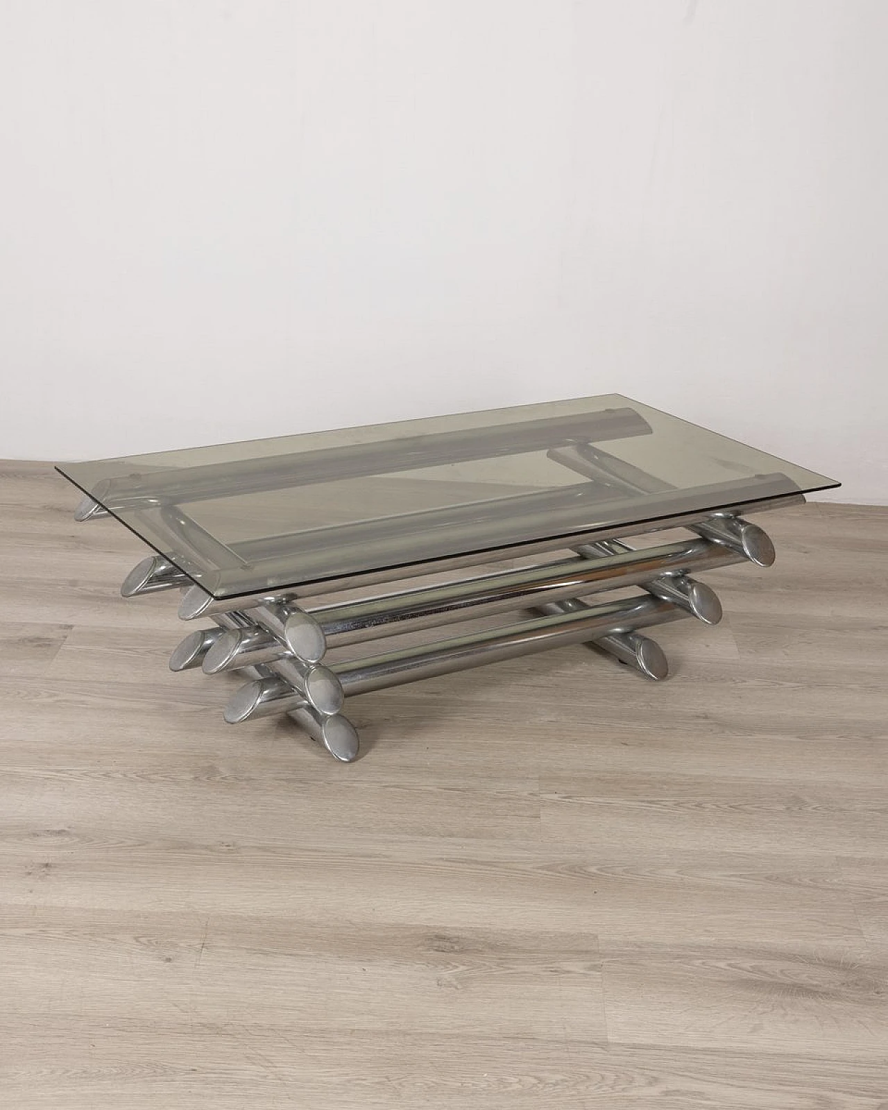 Vintage Italian Coffee Table in Chrome Metal and Glass, 1970s 1