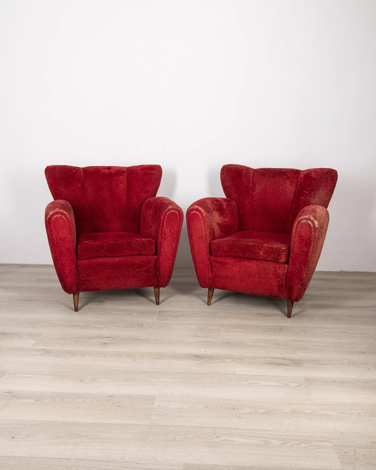 Vintage Italian Armchairs in Red Fabric, 1950s, Set of 2 2