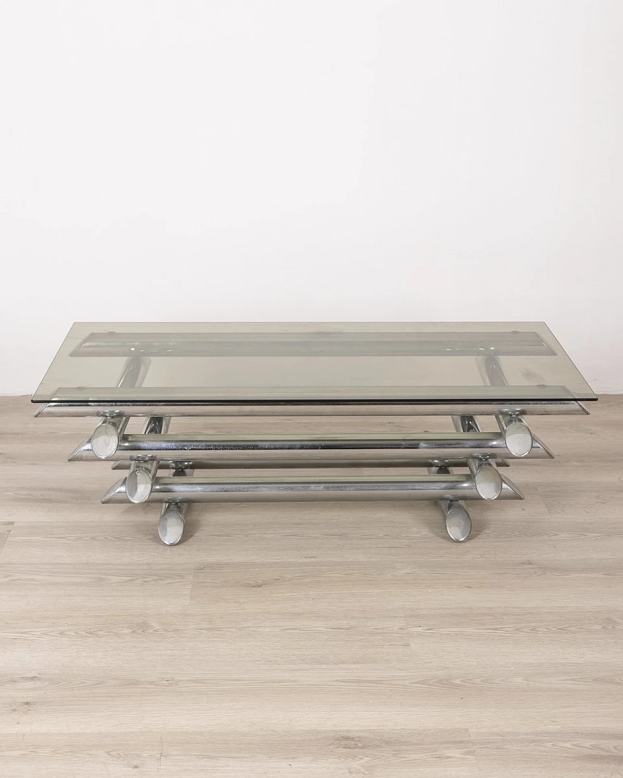 Vintage Italian Coffee Table in Chrome Metal and Glass, 1970s 2