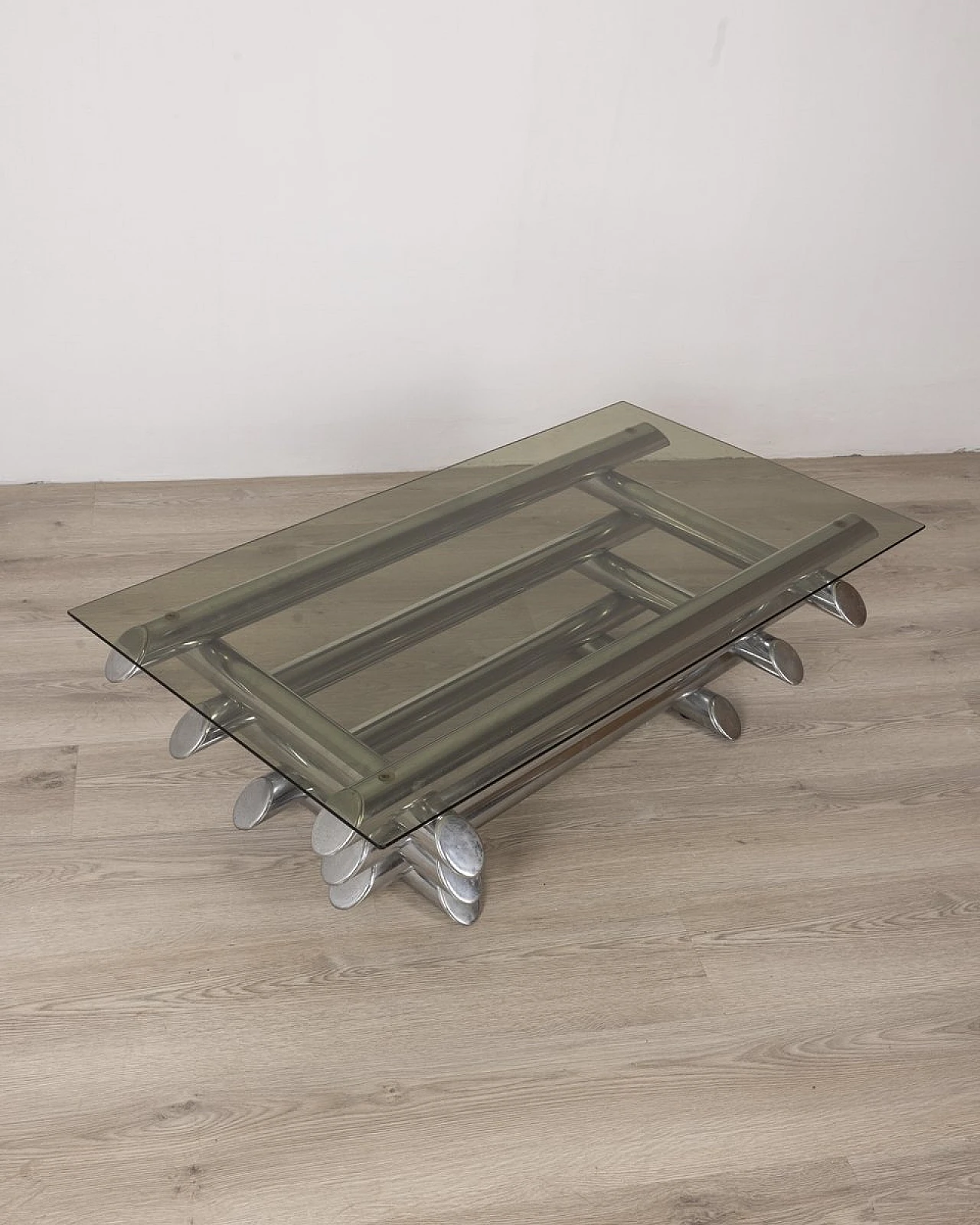 Vintage Italian Coffee Table in Chrome Metal and Glass, 1970s 4