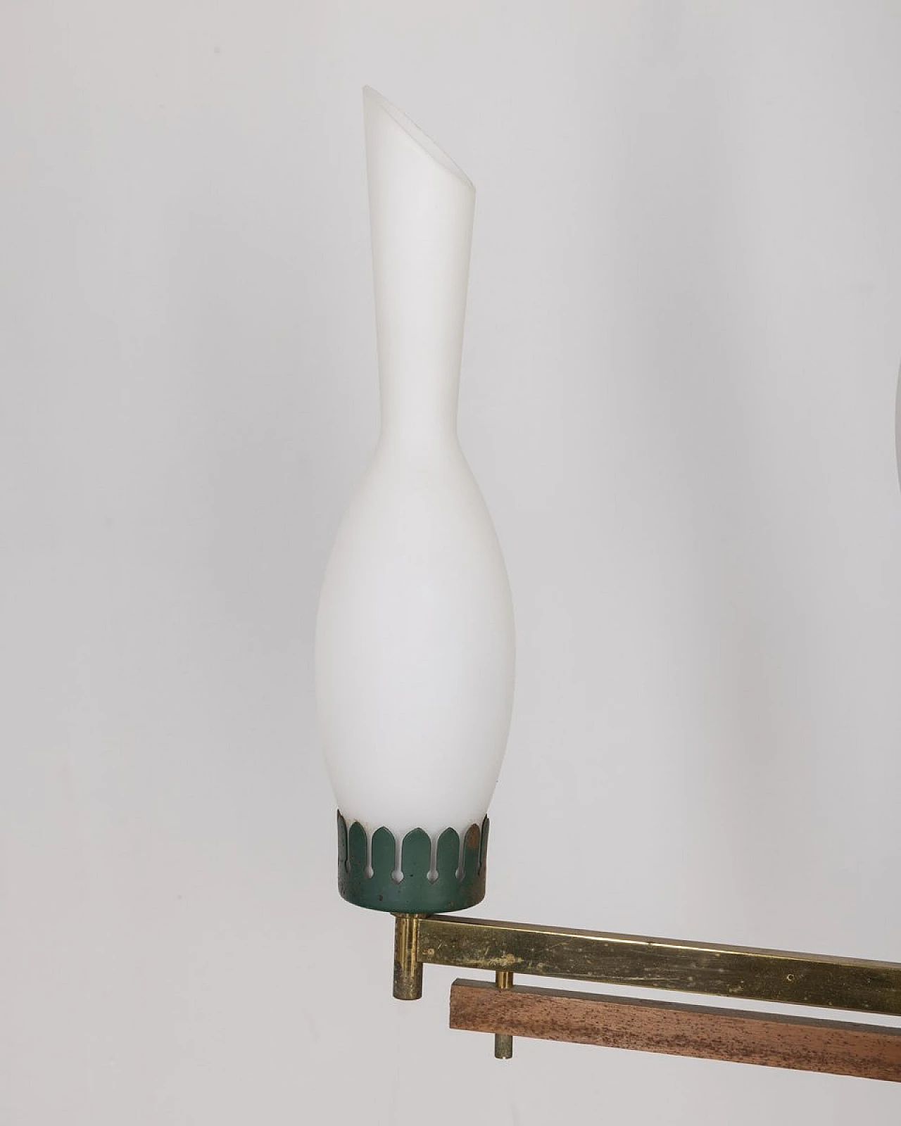 Lampada da soffitto vintage in ottone, metallo verde e vetro, Italia, anni '50 5