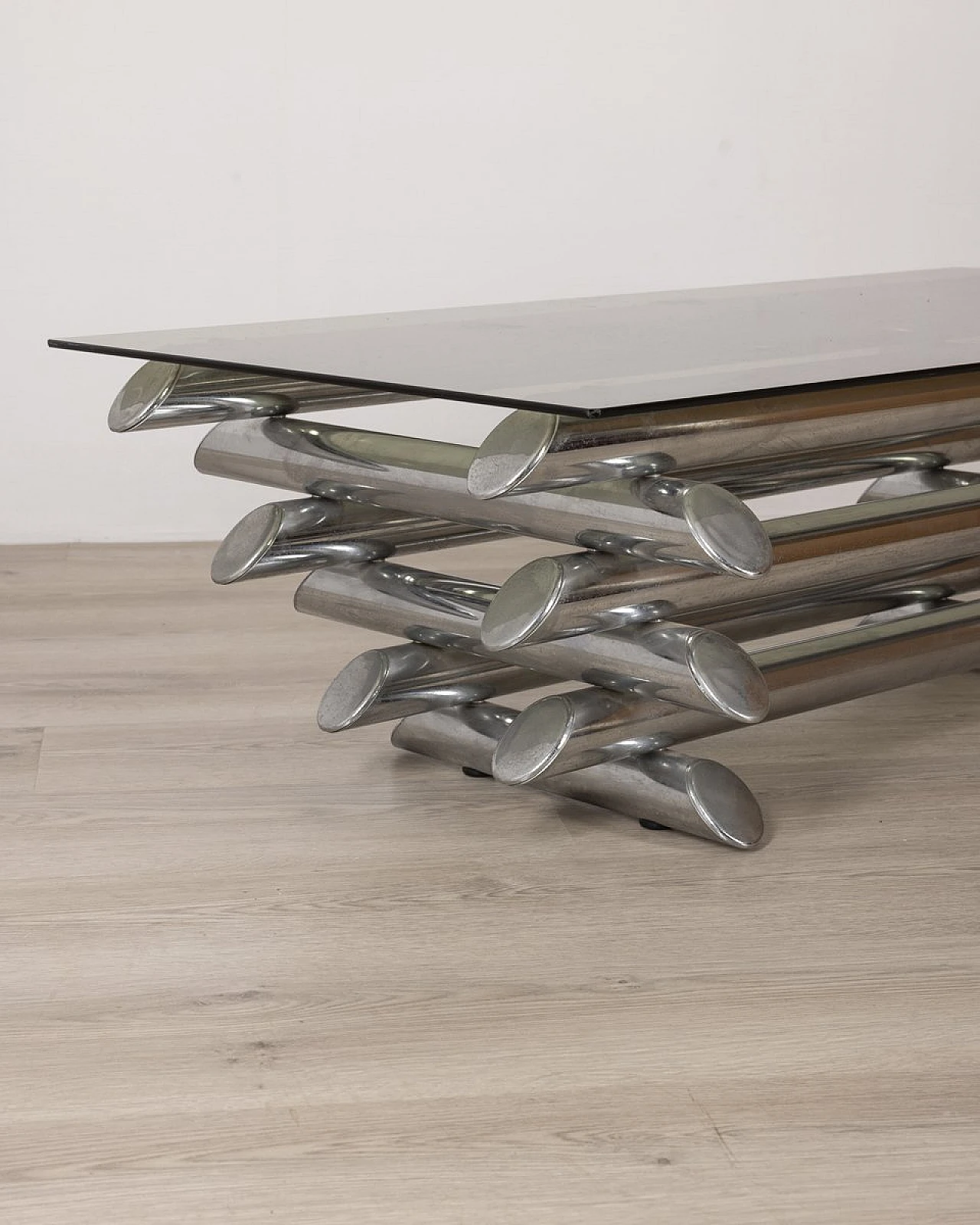 Vintage Italian Coffee Table in Chrome Metal and Glass, 1970s 5