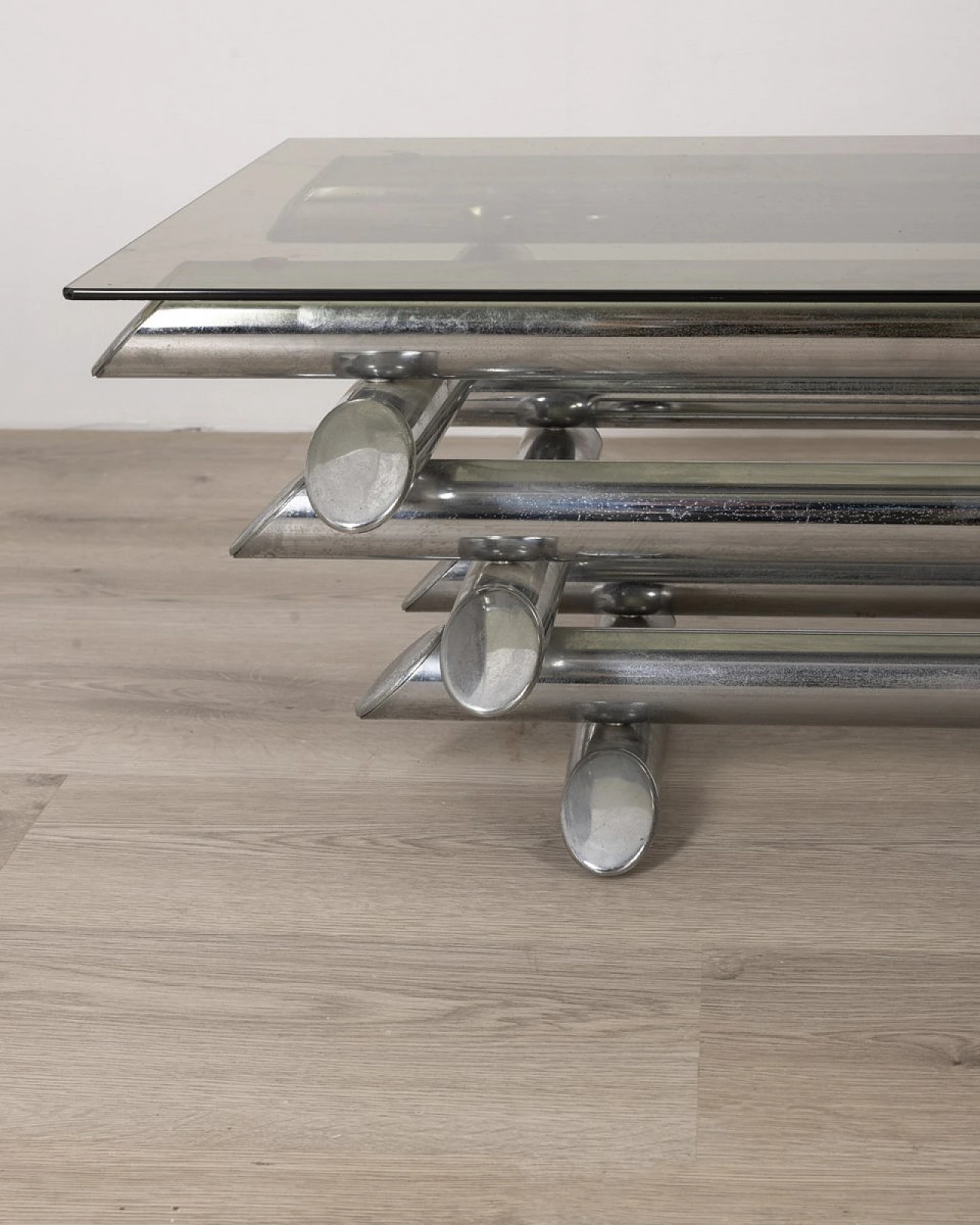 Vintage Italian Coffee Table in Chrome Metal and Glass, 1970s 7