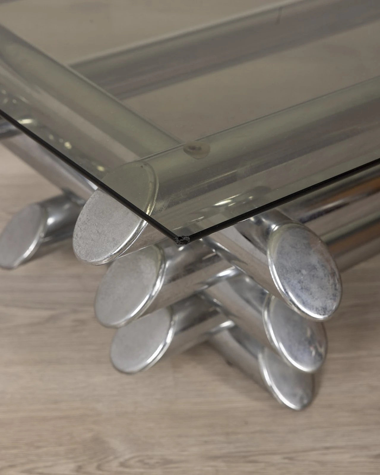 Vintage Italian Coffee Table in Chrome Metal and Glass, 1970s 10