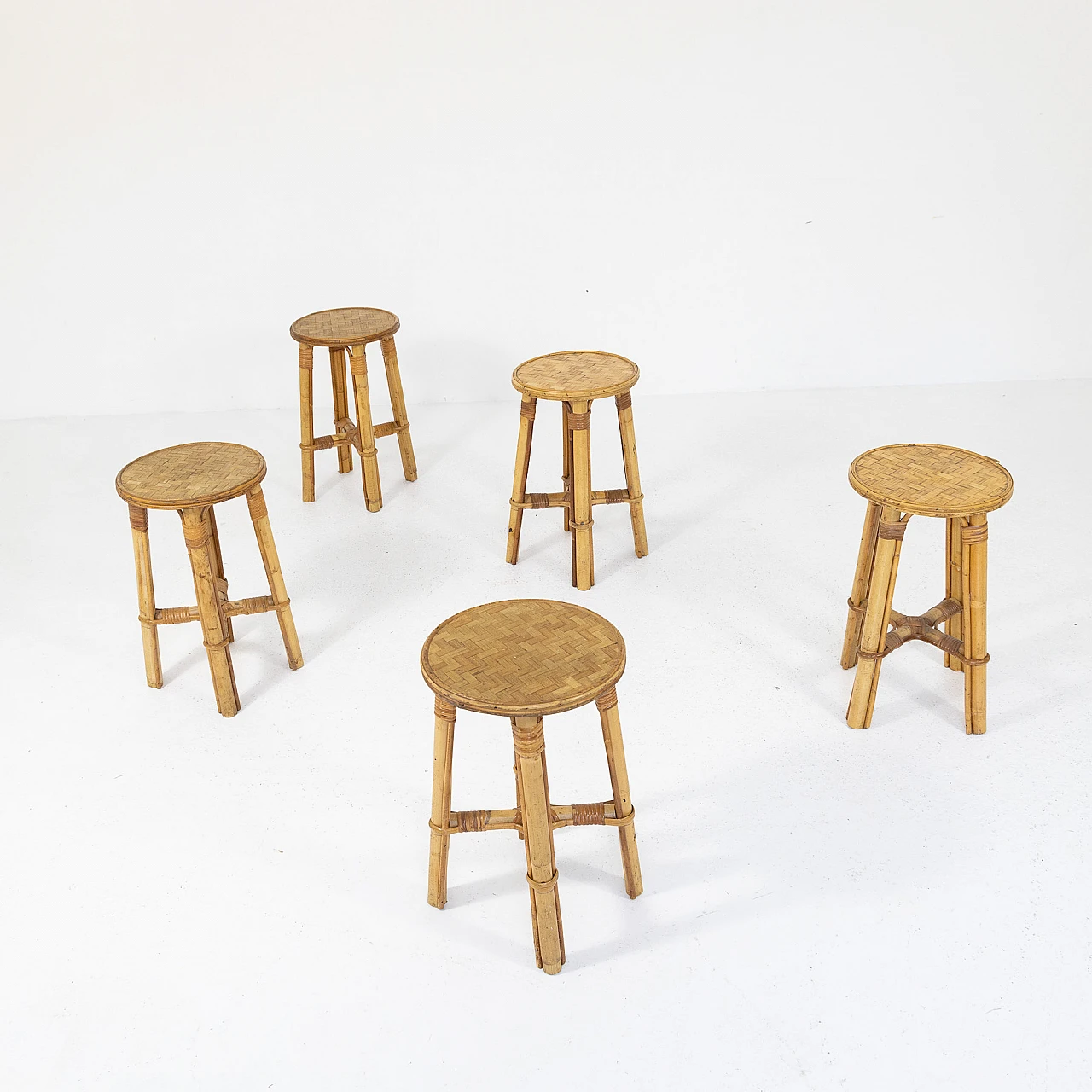 5 Bamboo stools, 1970s 1