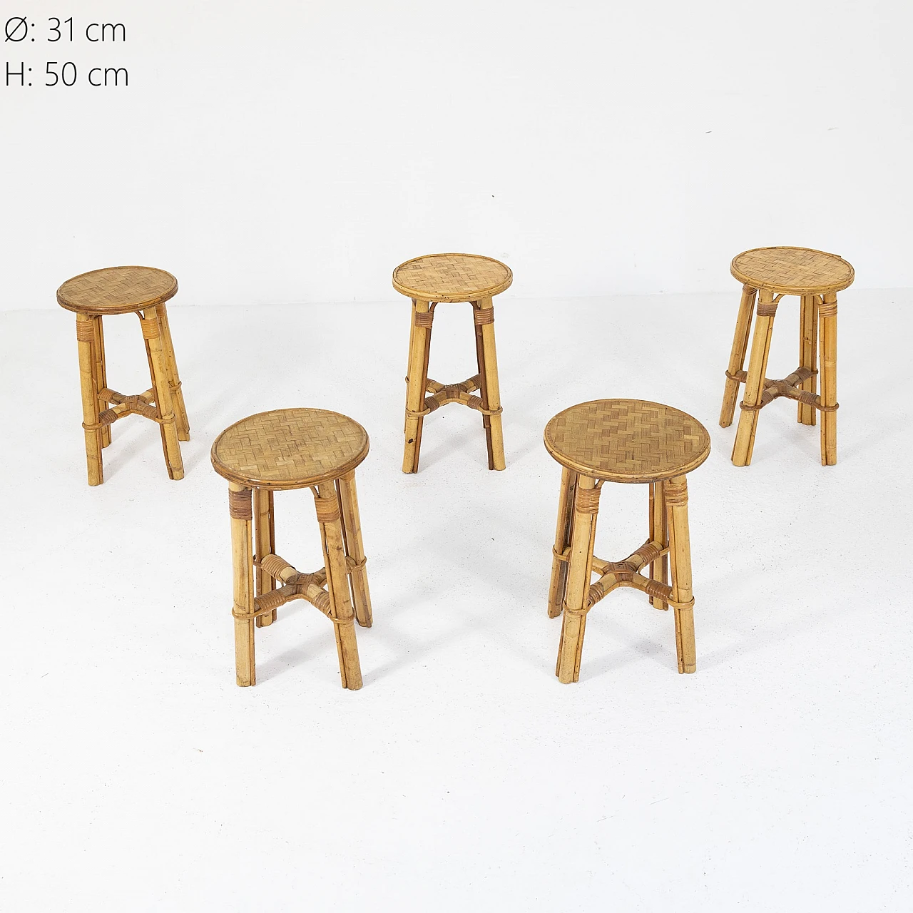 5 Bamboo stools, 1970s 2