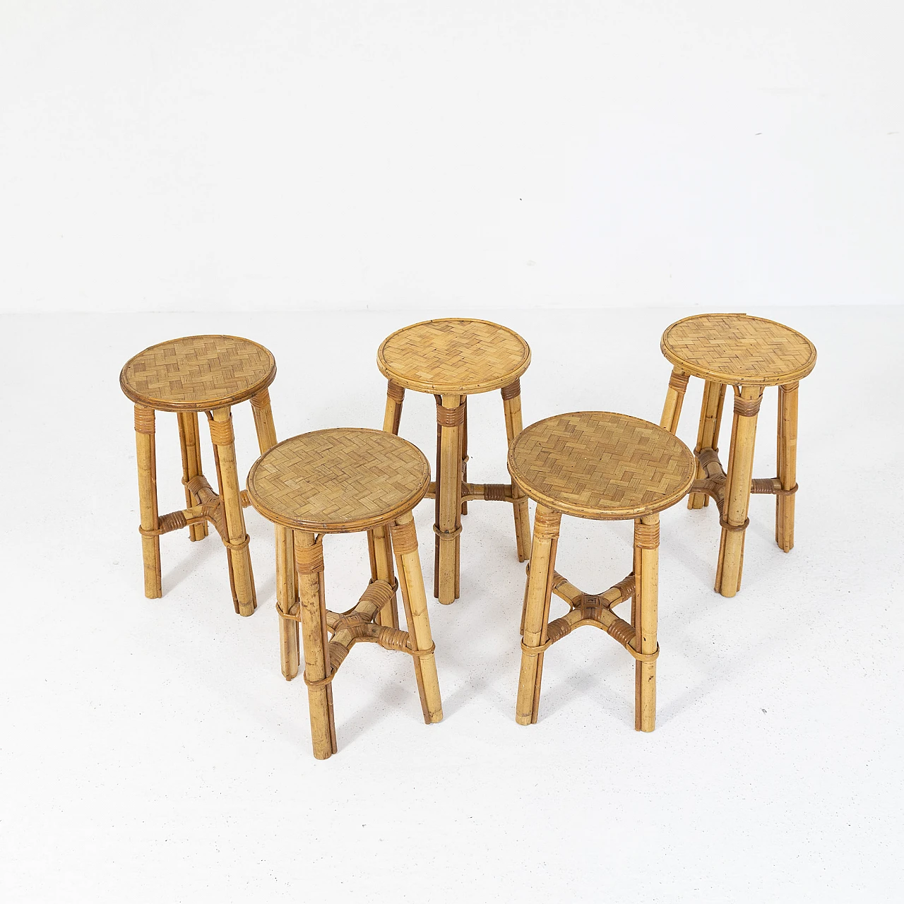 5 Bamboo stools, 1970s 3