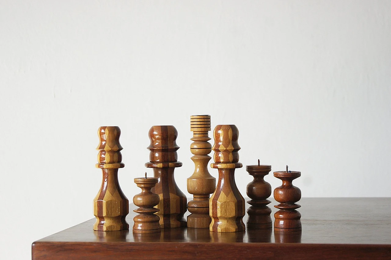 7 Wooden candleholders, 1970s 1