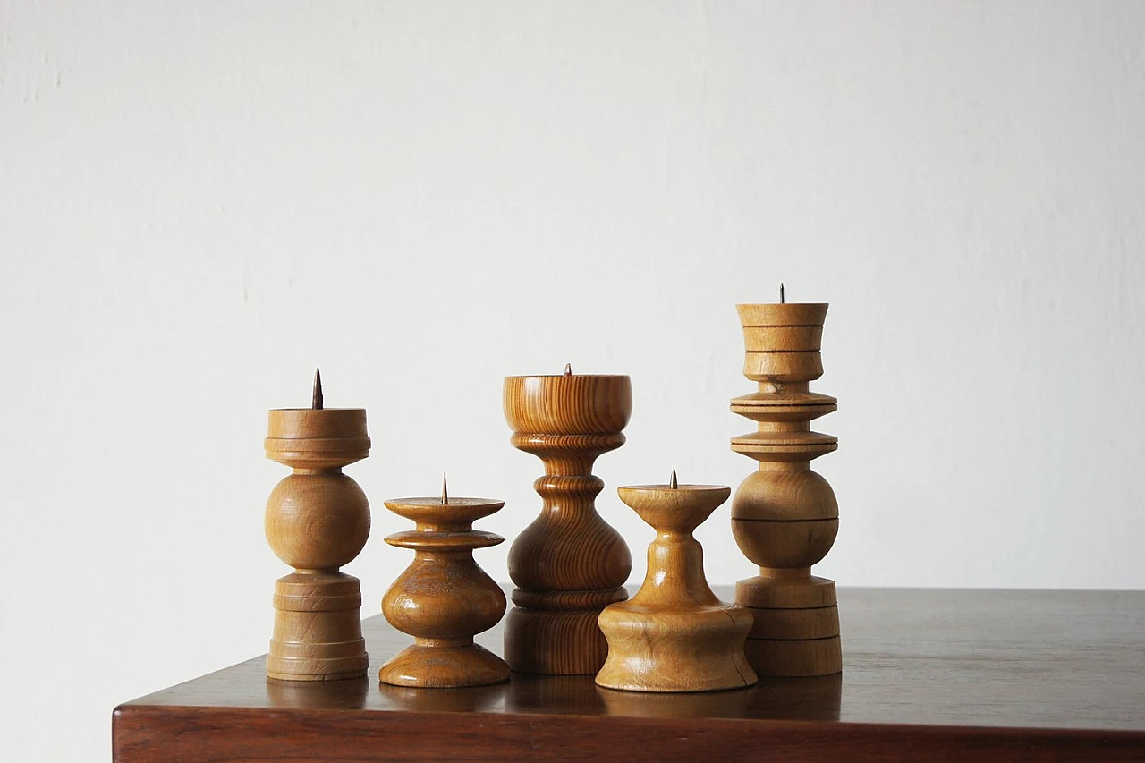 5 Scandinavian wooden candleholders, 1970s 1