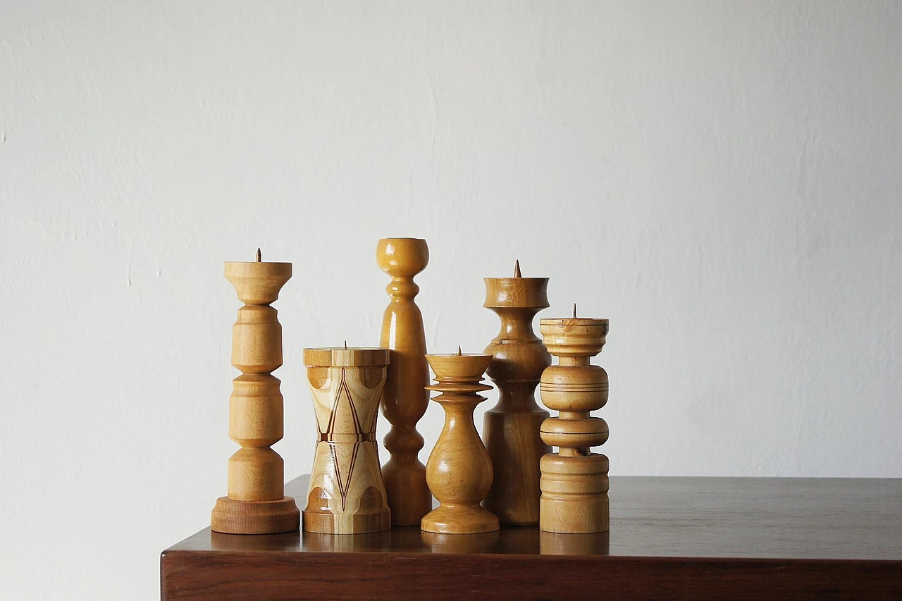 6 Wooden candleholders, 1970s 2