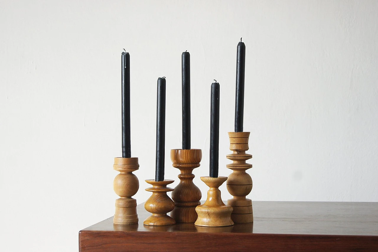 5 Scandinavian wooden candleholders, 1970s 2