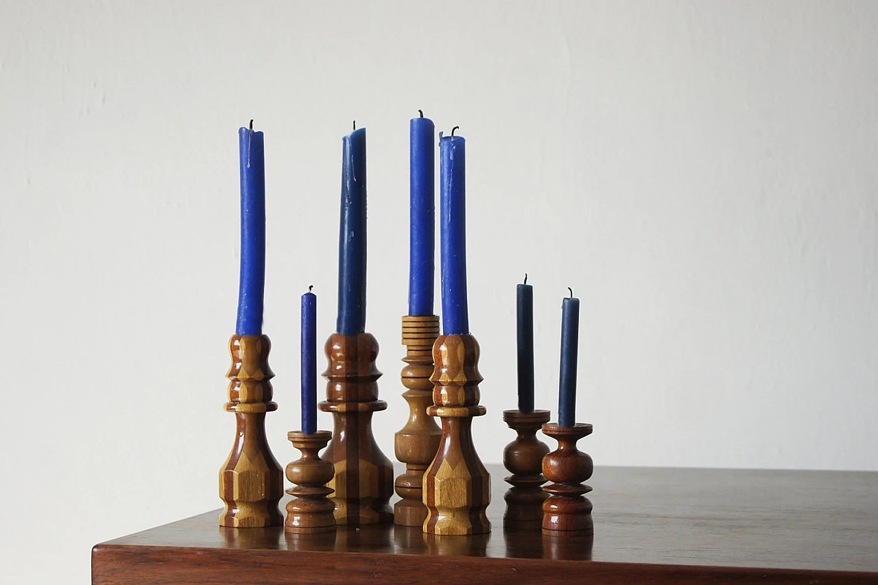 7 Wooden candleholders, 1970s 3