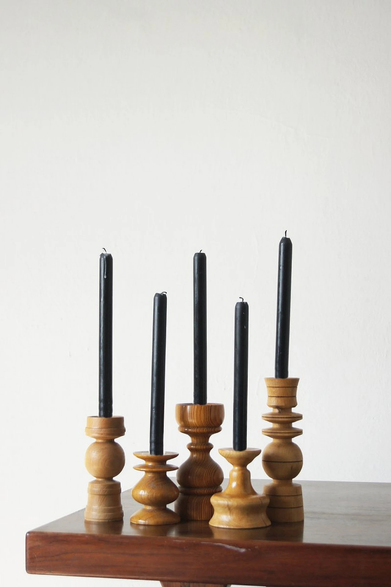 5 Scandinavian wooden candleholders, 1970s 3