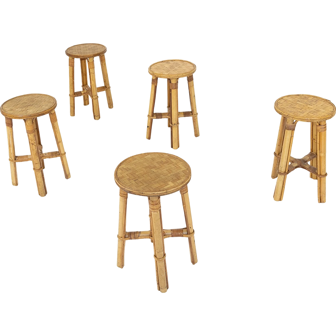 5 Bamboo stools, 1970s 12