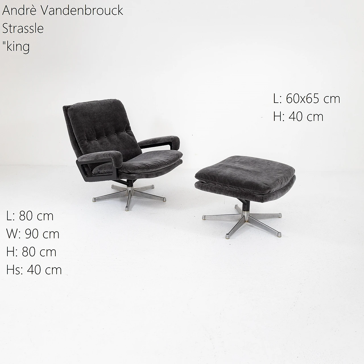 Armchair with pouf "king" model, Andrè Vandenbrouck for Strassle 1