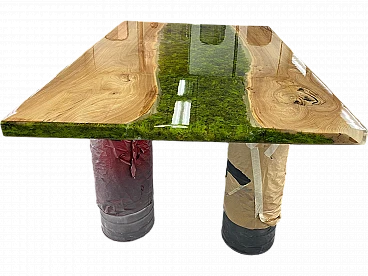 Table top in briccola wood & resin-coated moss, 2000s