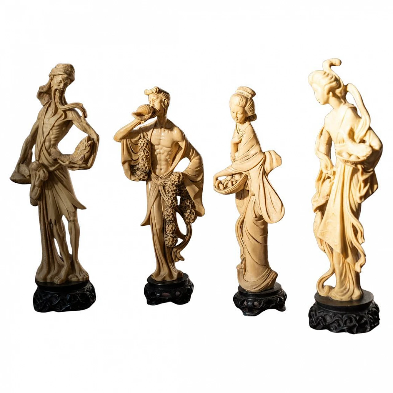 4 Hand-Carved oriental resin sculptures, 1970s 1