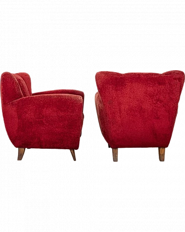 Vintage Italian Armchairs in Red Fabric, 1950s, Set of 2