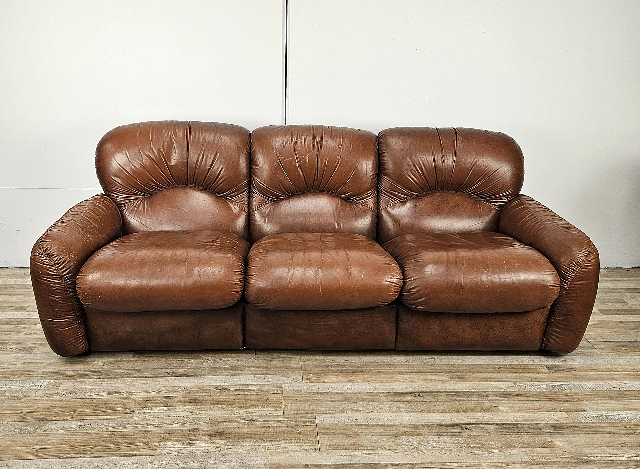 Brown leather club sofa,  1970s 1