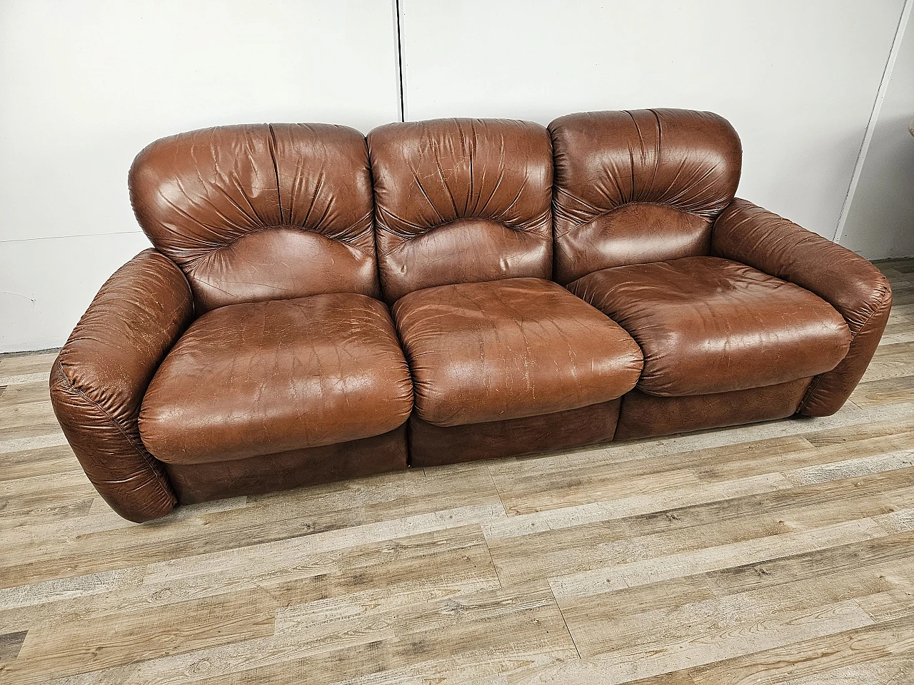 Brown leather club sofa,  1970s 2