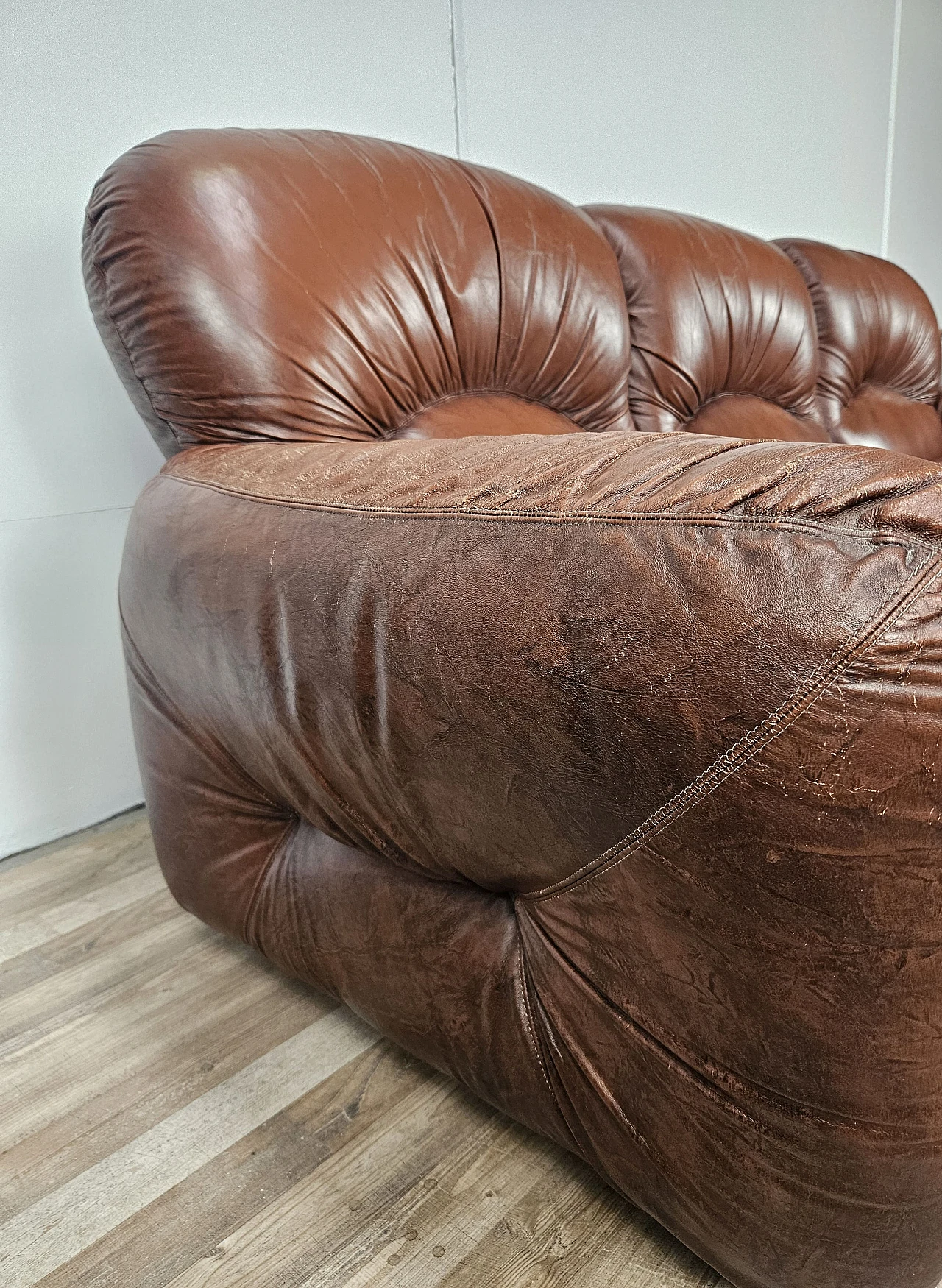 Brown leather club sofa,  1970s 3