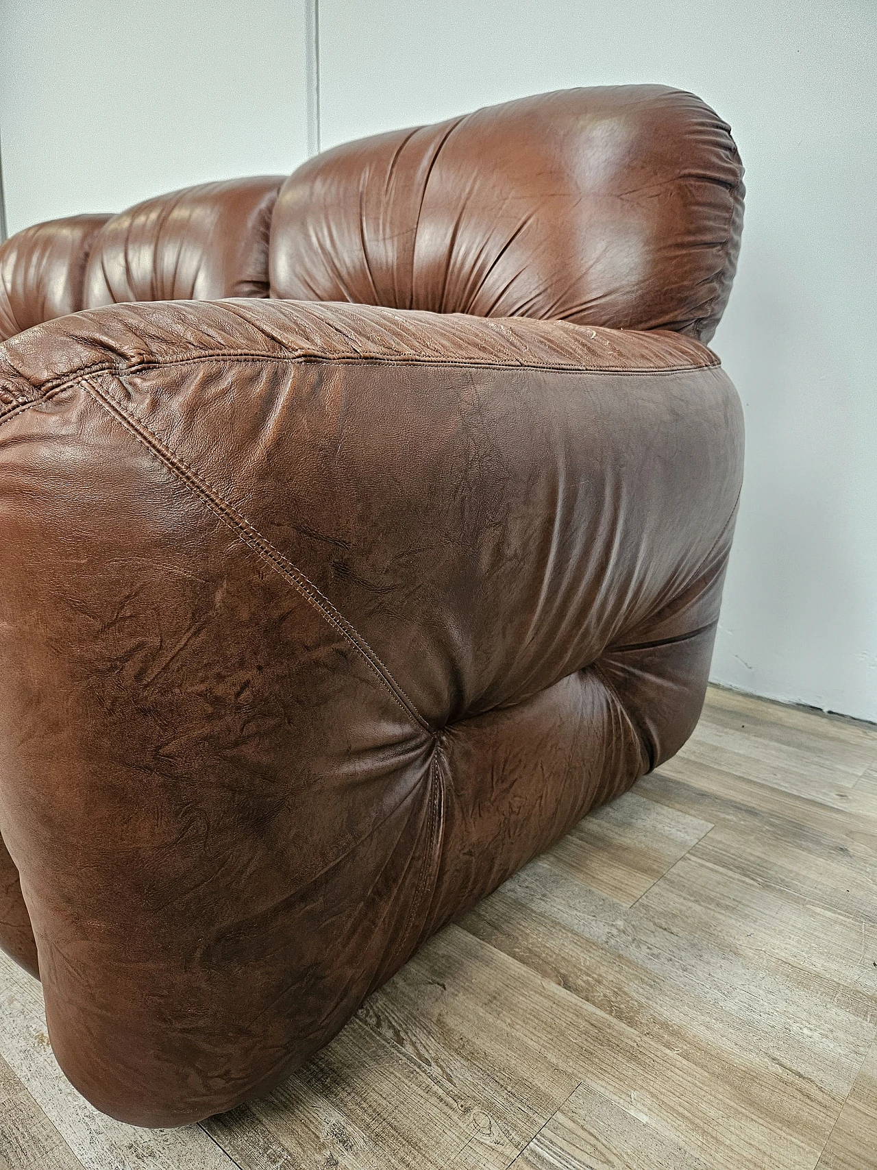 Brown leather club sofa,  1970s 4