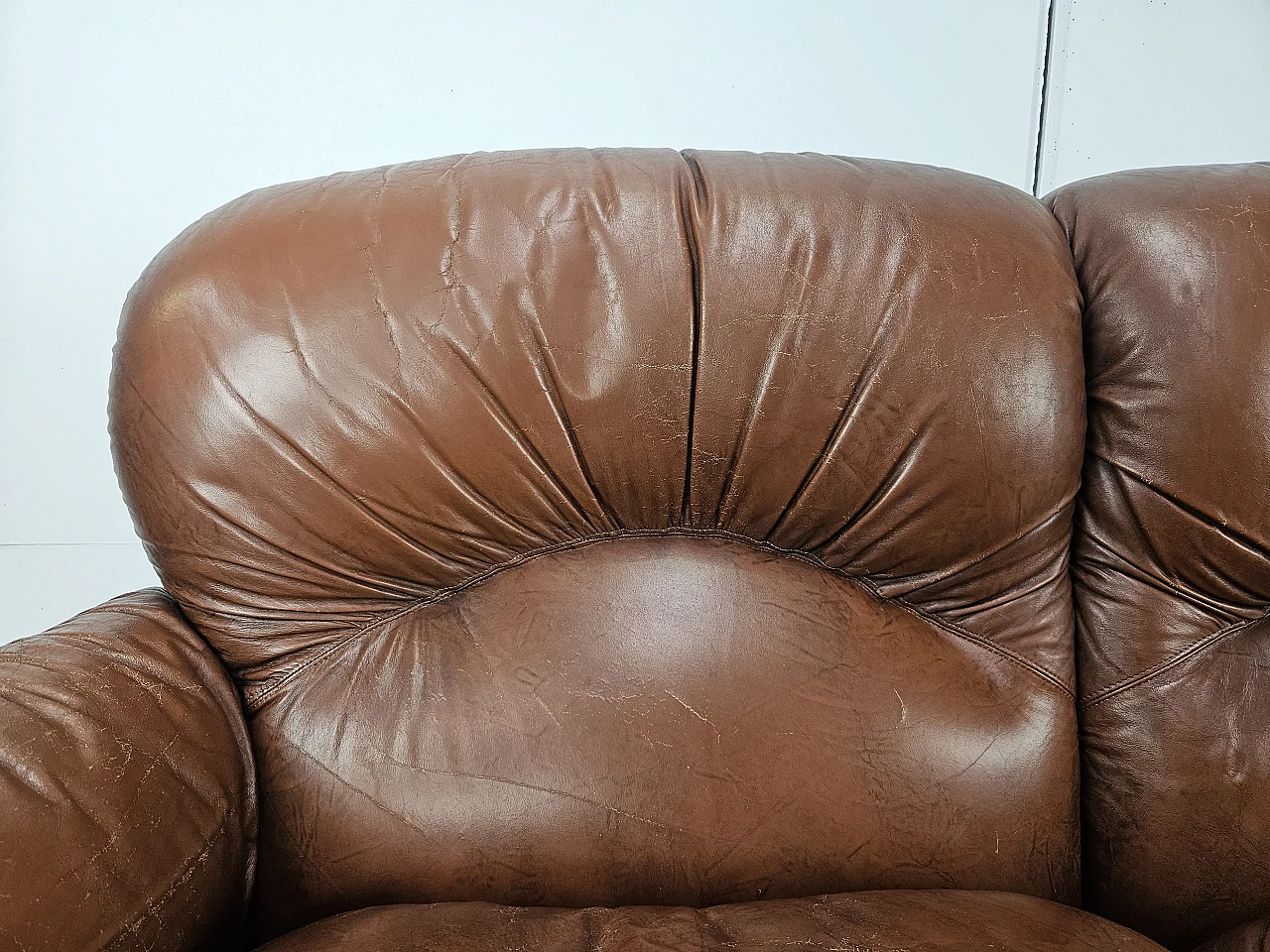 Brown leather club sofa,  1970s 5