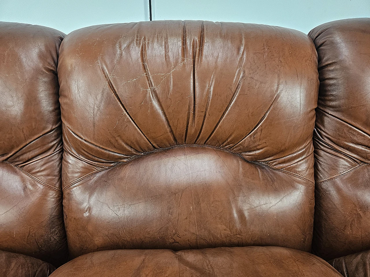 Brown leather club sofa,  1970s 6