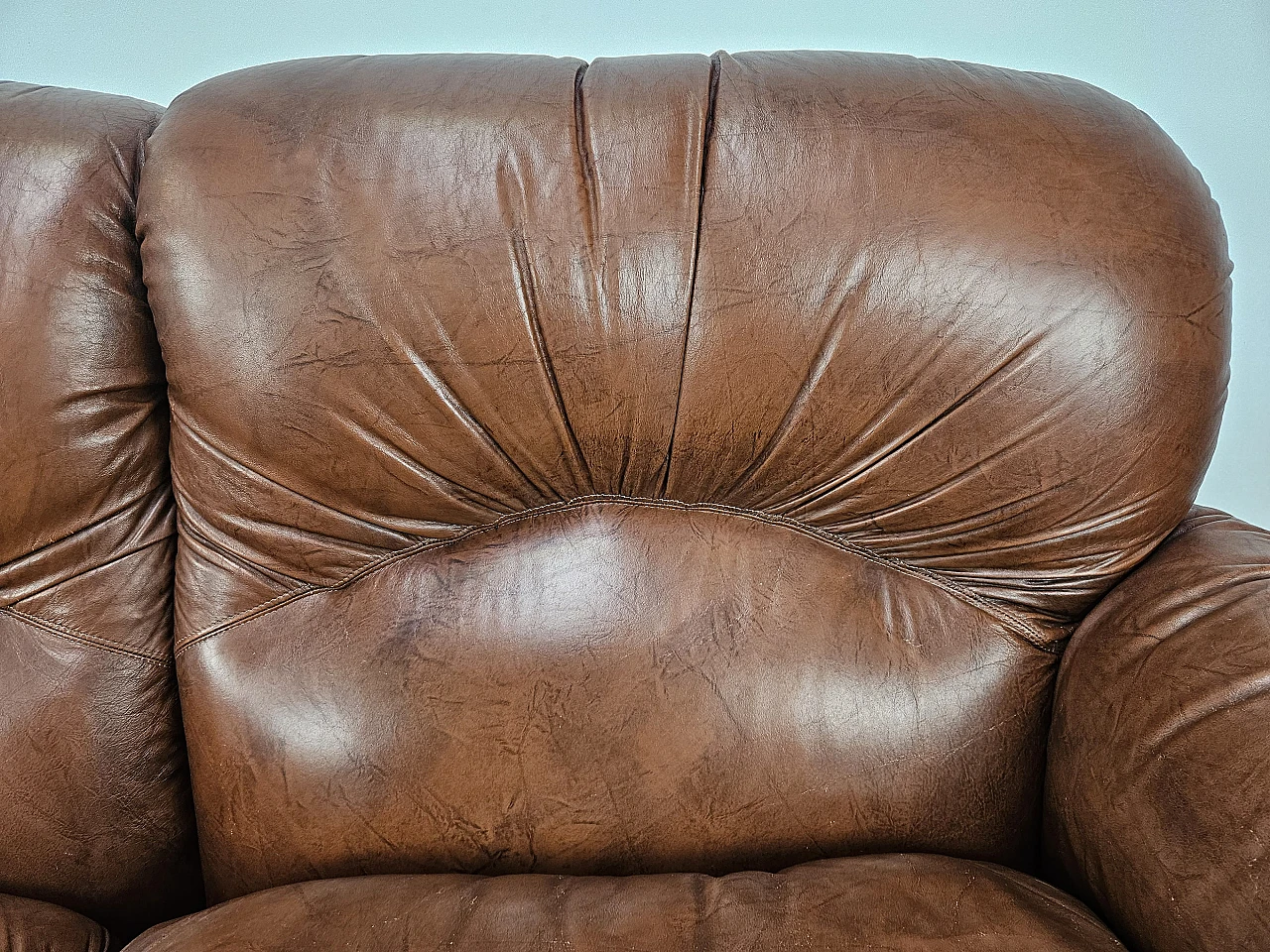 Brown leather club sofa,  1970s 7