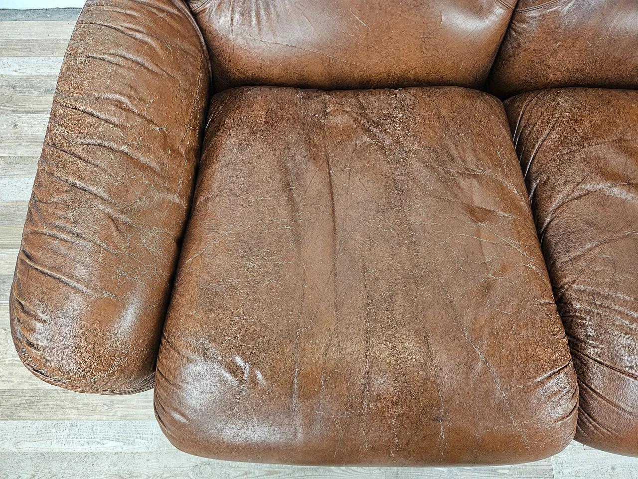 Brown leather club sofa,  1970s 8