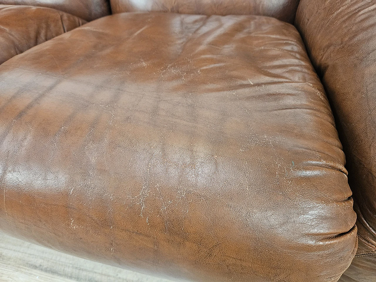 Brown leather club sofa,  1970s 13